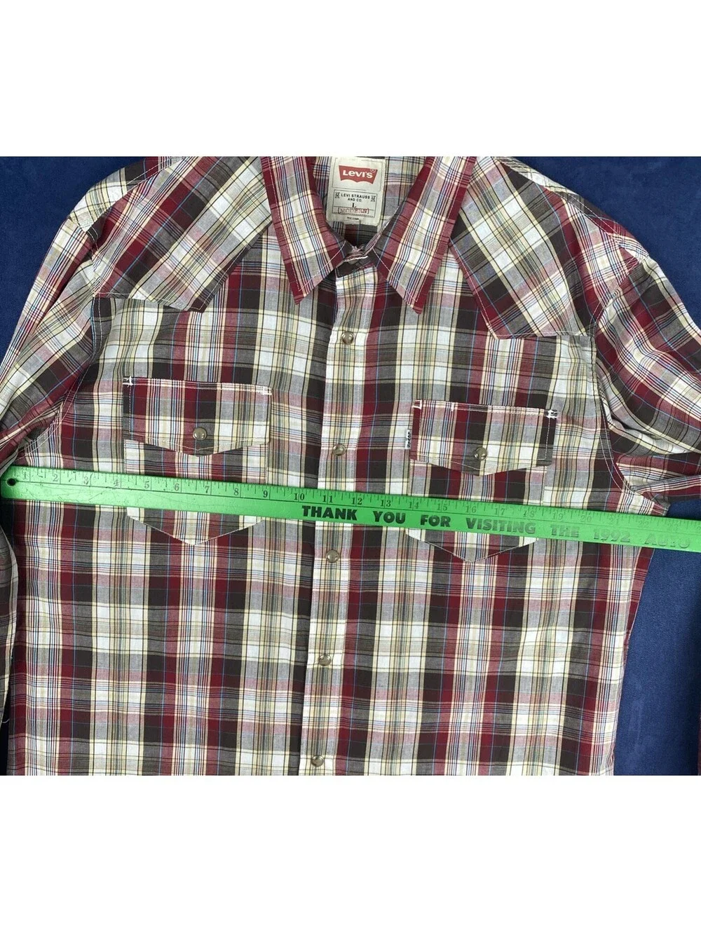 Levis Pearl Snap Shirt Red Plaid Modern Fit Western Button Down Men's Sz. Large
